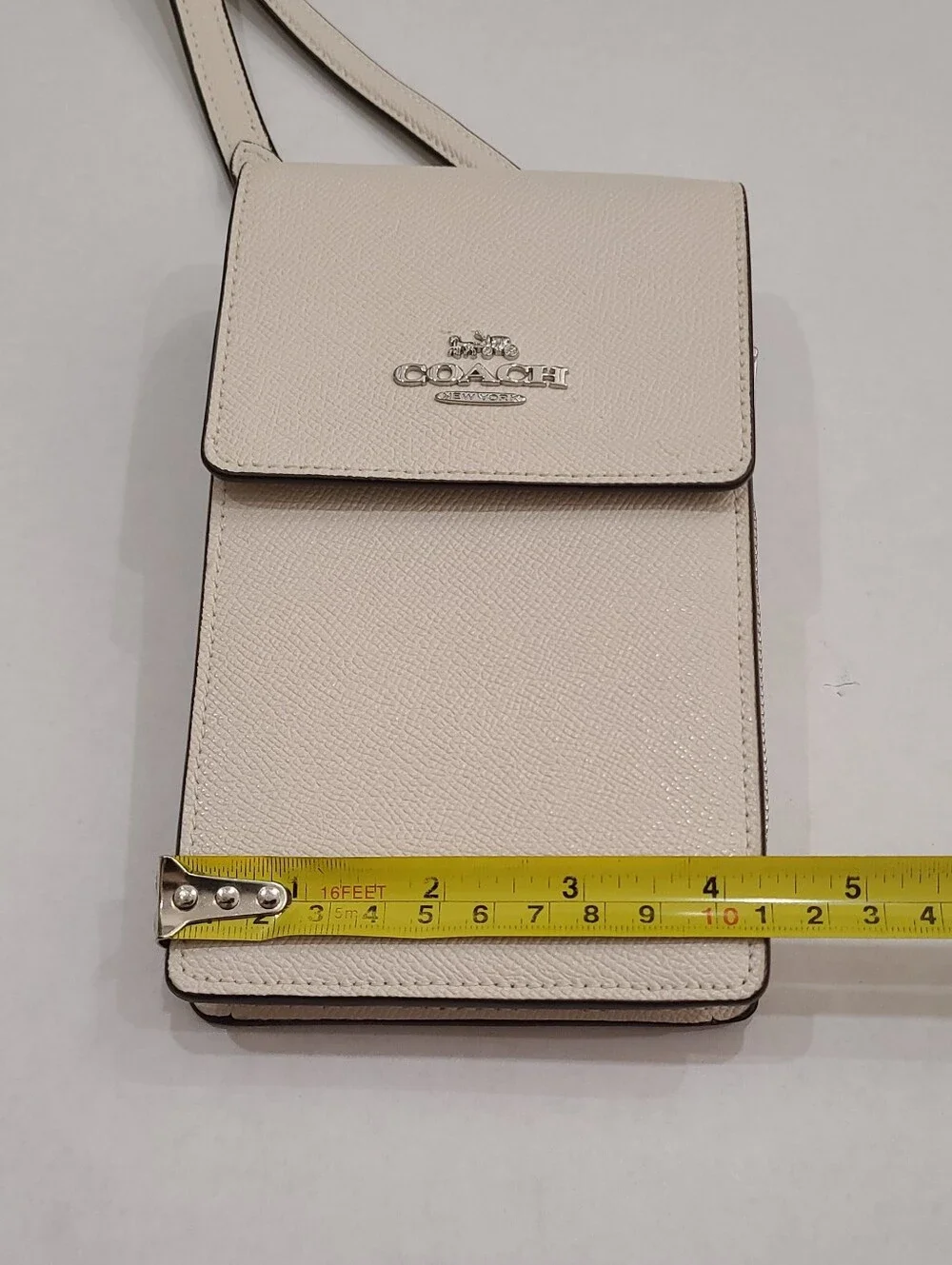 Coach North South Phone Crossbody Leather Bag in Solid Chalk